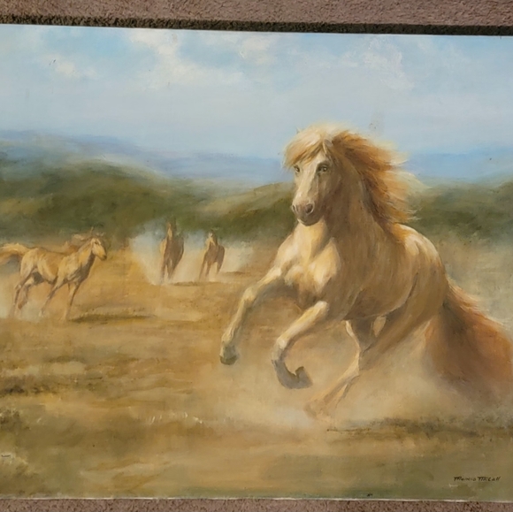 VINTAGE OIL ON CANVAS PAINTING OF WILD HORSES SIGNED BY MARCIA MCCALL 22X28 " - Picture 3 of 9